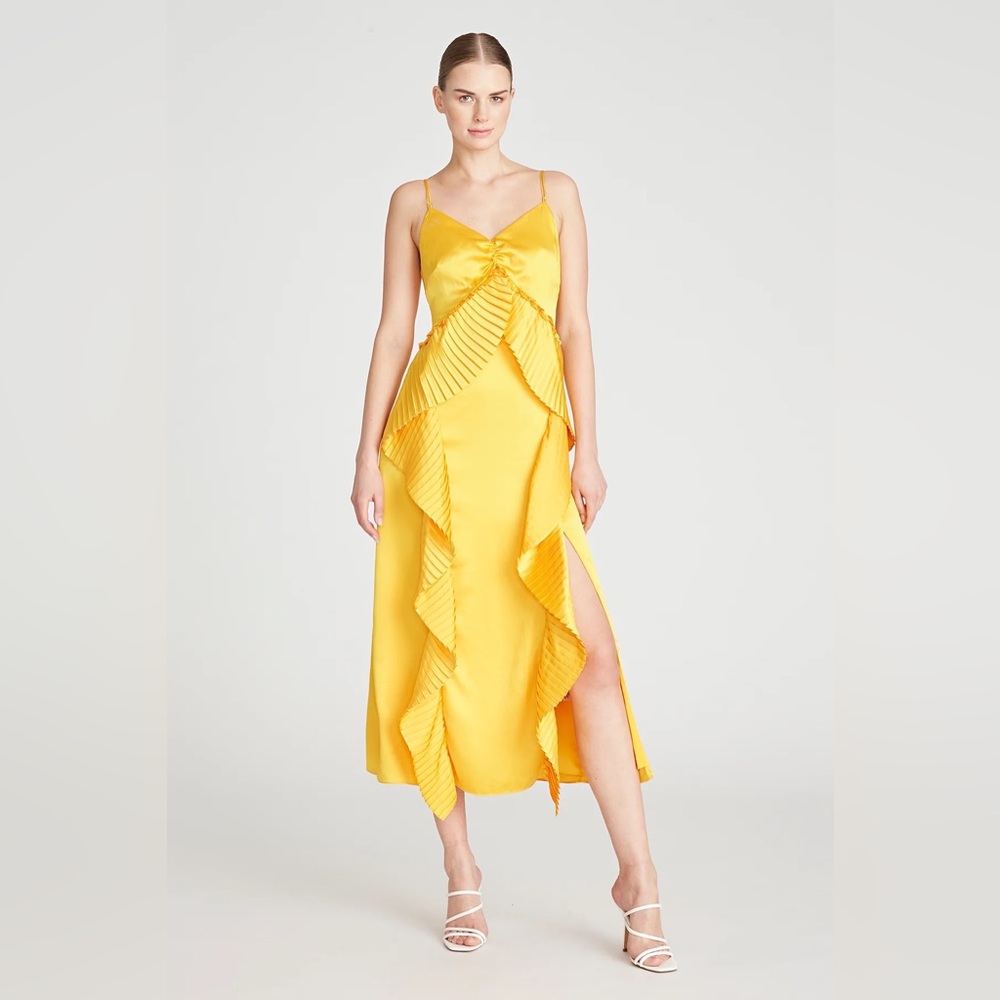 AMUR Leena Pleated Ruffle Slip Dress